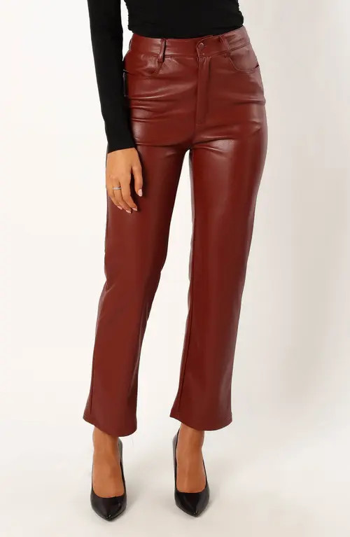 Petal & Pup Maverick High Waist Straight Leg Faux Leather Pants in Merlot at Nordstrom, Size 6 | Nordstrom