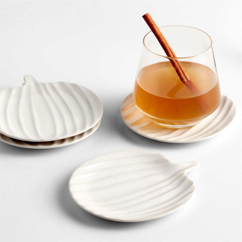 White Ceramic Pumpkin Coasters, Set of 4 + Reviews | Crate & Barrel | Crate & Barrel