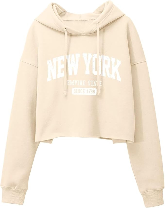 ORANDESIGNE Woman Letter Graphic Print Cropped Hoodie Long Sleeve Crop Fleece Casual Workout Loos... | Amazon (US)