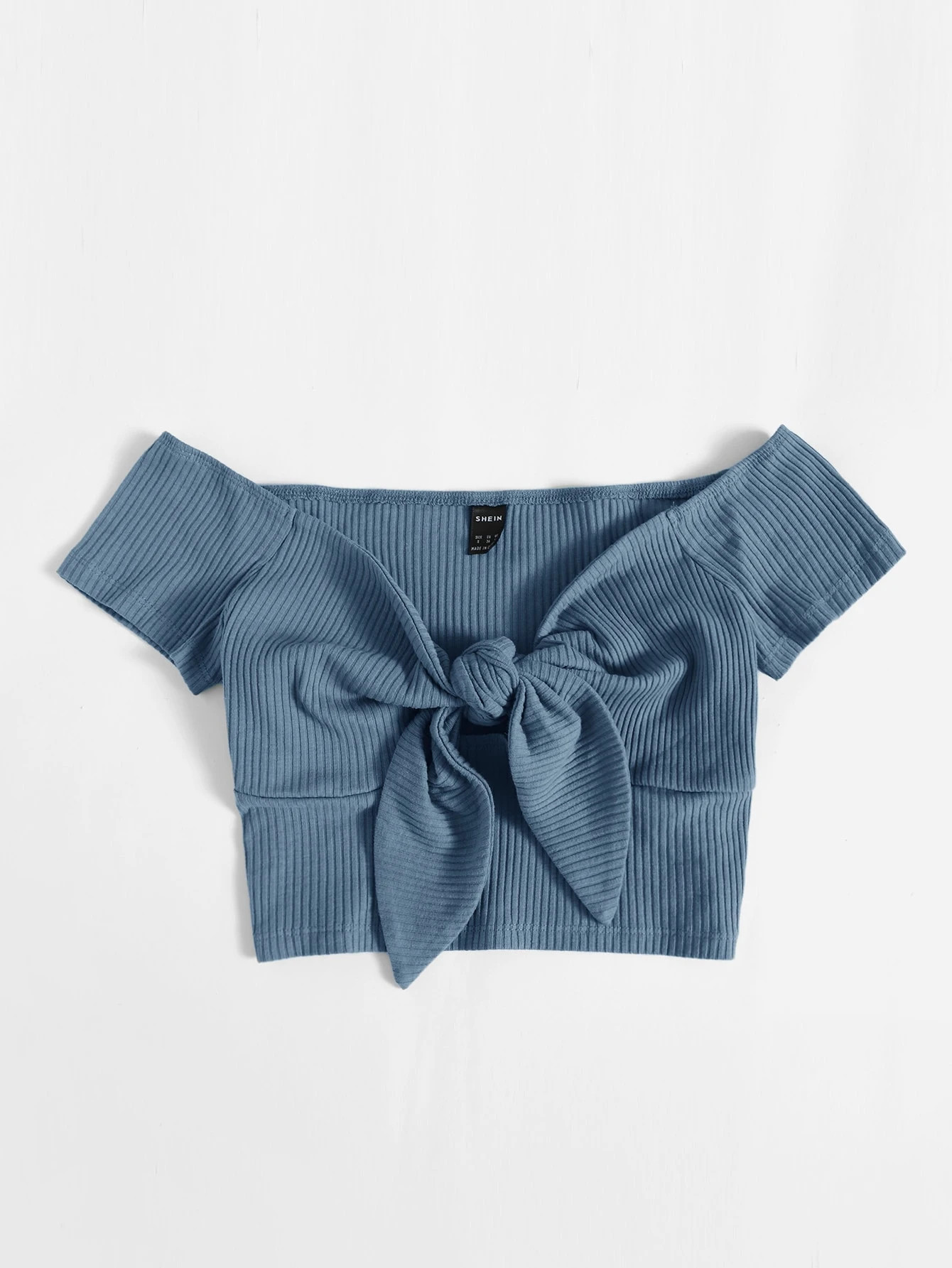 SHEIN Plus Off Shoulder Knot Front Tee | SHEIN