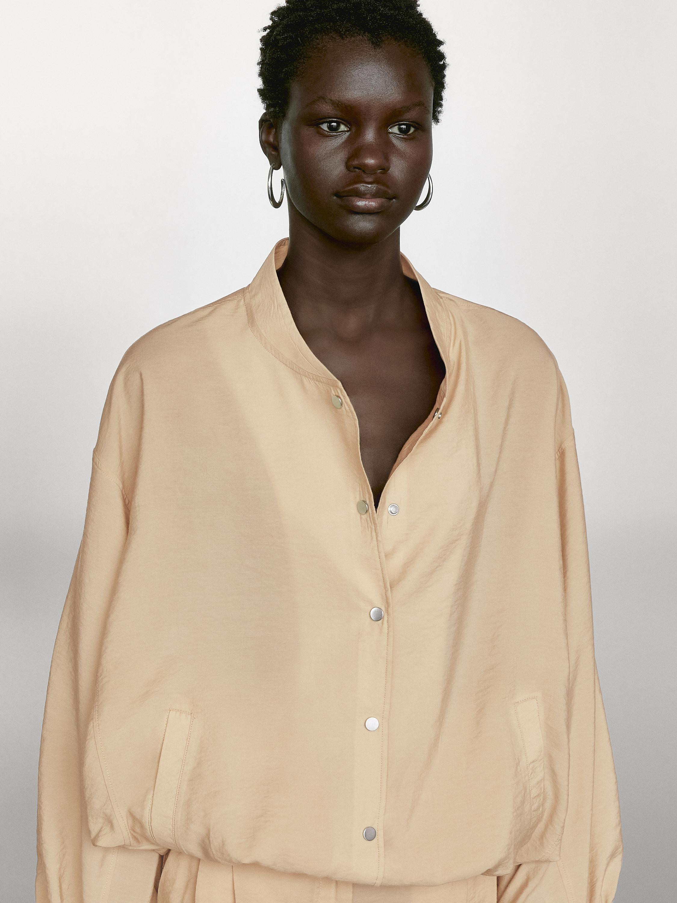 Loose-fitting bomber jacket with drawstring detail · Beige · Coats And Jackets | Massimo Dutti | Massimo Dutti US