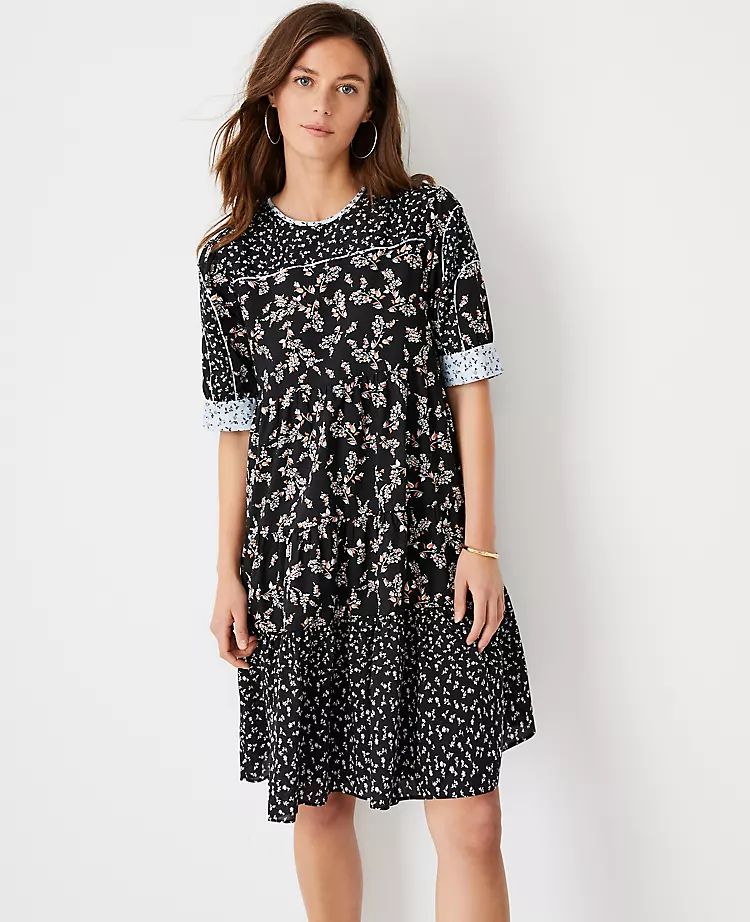 Mixed Floral Tiered Shift Dress | Ann Taylor (US)