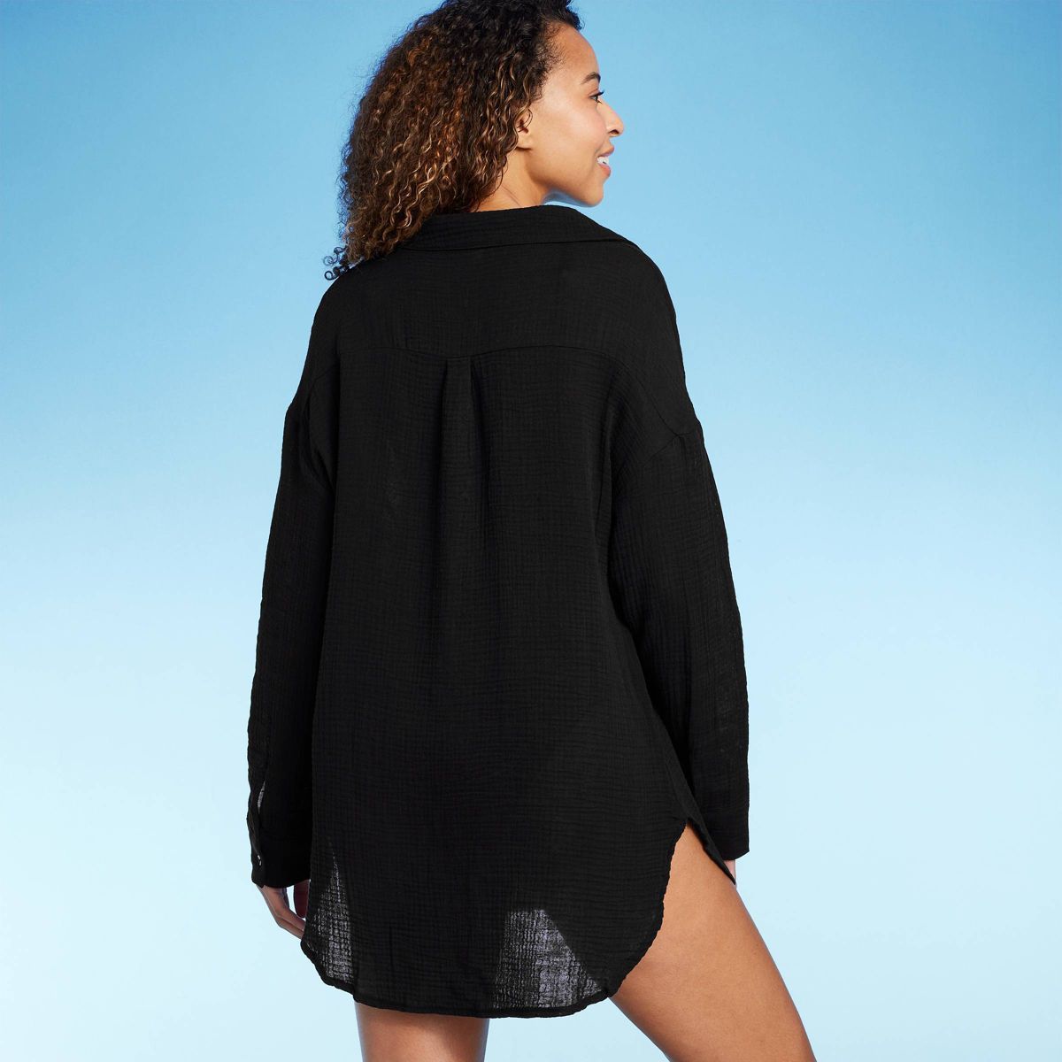 Women's Button-Up Cover Up Shirtdress - Shade & Shore™ Black XS | Target