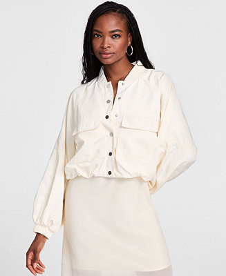 Bar III Women's Long-Sleeve Bubble-Hem Cargo Jacket, Exclusively at Macy's - Macy's | Macy's