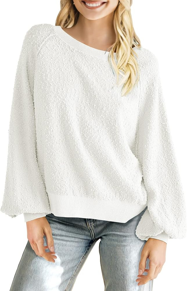 ANRABESS Women's Crewneck Batwing Long Sleeve Oversized Popcorn Knit Pullover Sweater Top | Amazon (US)