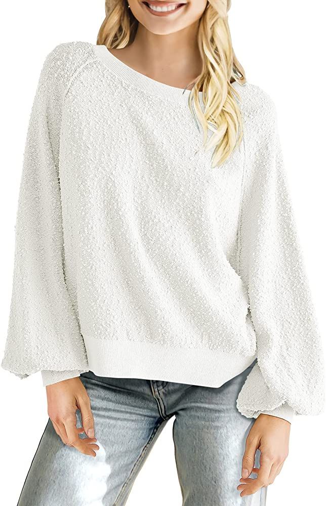 ANRABESS Women's Crewneck Batwing Long Sleeve Oversized Popcorn Knit Pullover Sweater Top | Amazon (US)