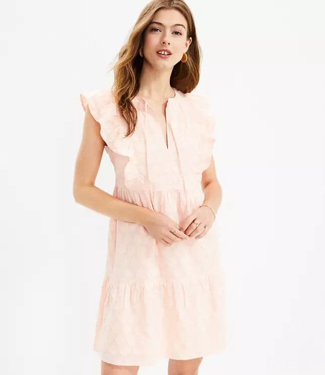 Shimmer Clip Ruffle Tie Neck Dress | LOFT