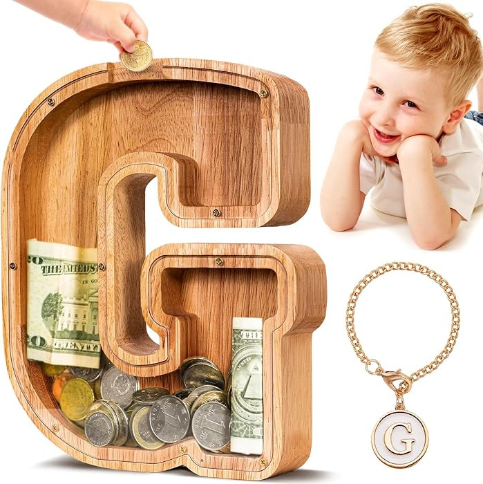 SummiDate Wooden Letter Piggy Bank| Piggy Bank for Boys Girls Toddler| Alphabet G Money Bank| Coi... | Amazon (US)