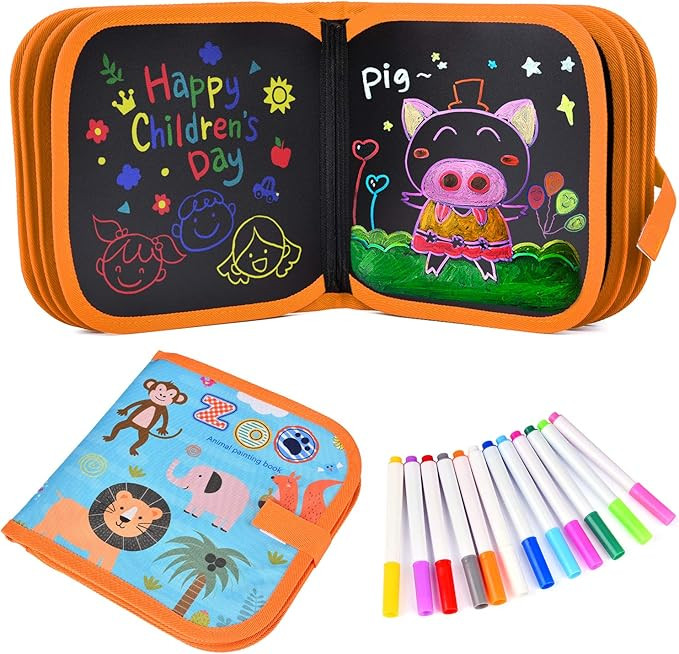 Kids Erasable Doodle Books with 12 Watercolor Pens, Drawing Book Set Toys for Travel, Drawing Pad... | Amazon (US)