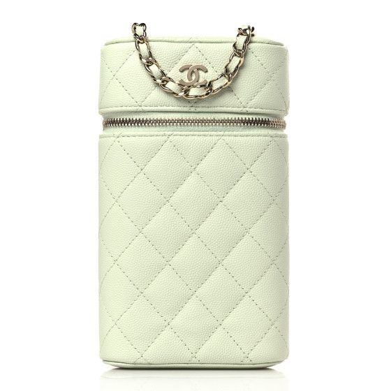 Caviar Quilted Phone Holder With Chain Light Green | FASHIONPHILE (US)