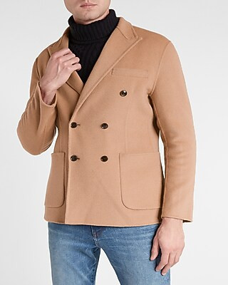 Slim Solid Camel Wool-blend Double Breasted Hand Finished Blazer | Express