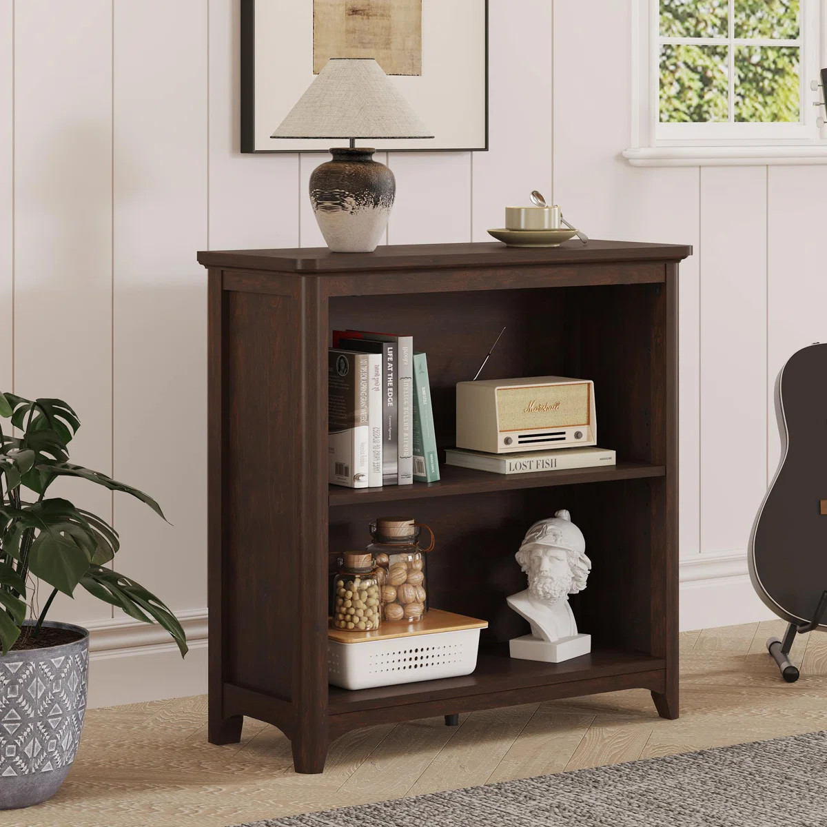 Aust 29.65'' Farmhouse 2-Tier Bookshelf with Rounded Corners, Wooden Storage Bookcase for Small S... | Wayfair North America