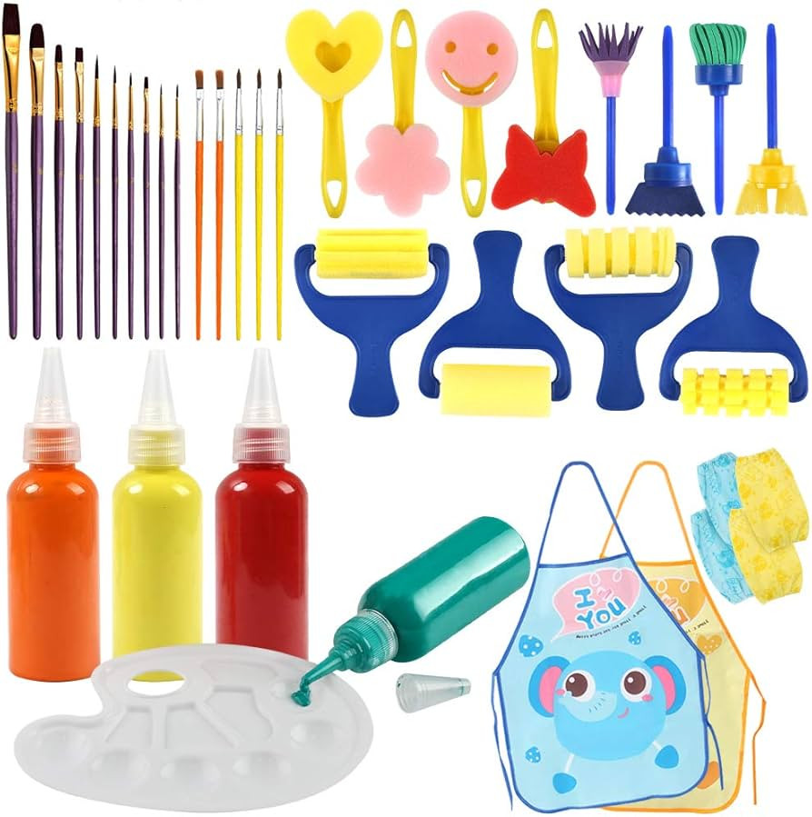 BigOtters Washable Finger Paint Set, Early Learning Kids Paint Set with Assorted Sponge Paint Bru... | Amazon (US)