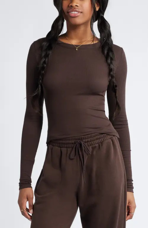 BP. Ribbed Long Sleeve T-Shirt in Brown Coffee at Nordstrom, Size Xx-Small | Nordstrom