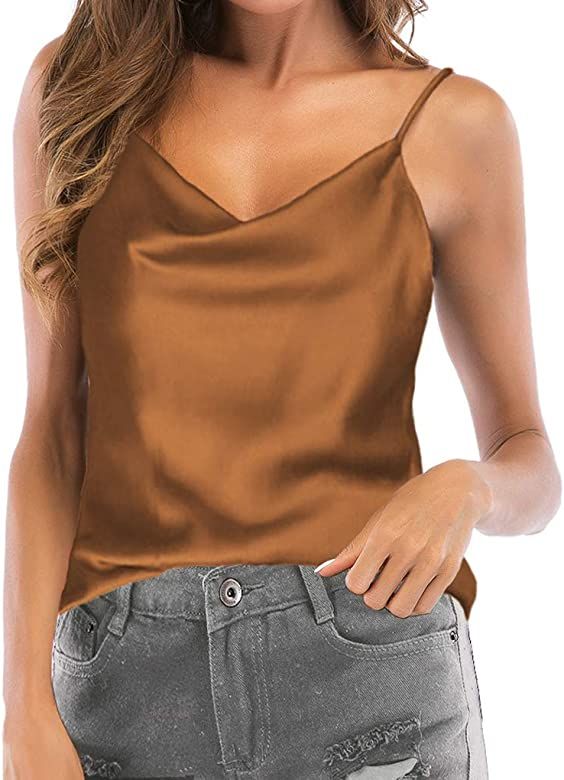 TOUTOUAI Women's Cowl Neck Camis Satin Tank Top Camisoles Blouses | Amazon (US)