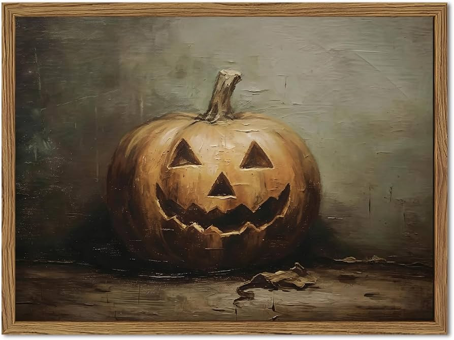 Vintage Halloween Pumpkin Wall Art, Dark Spooky Pumpkin Wall Decor Painting Rustic Fall Poster Ca... | Amazon (US)