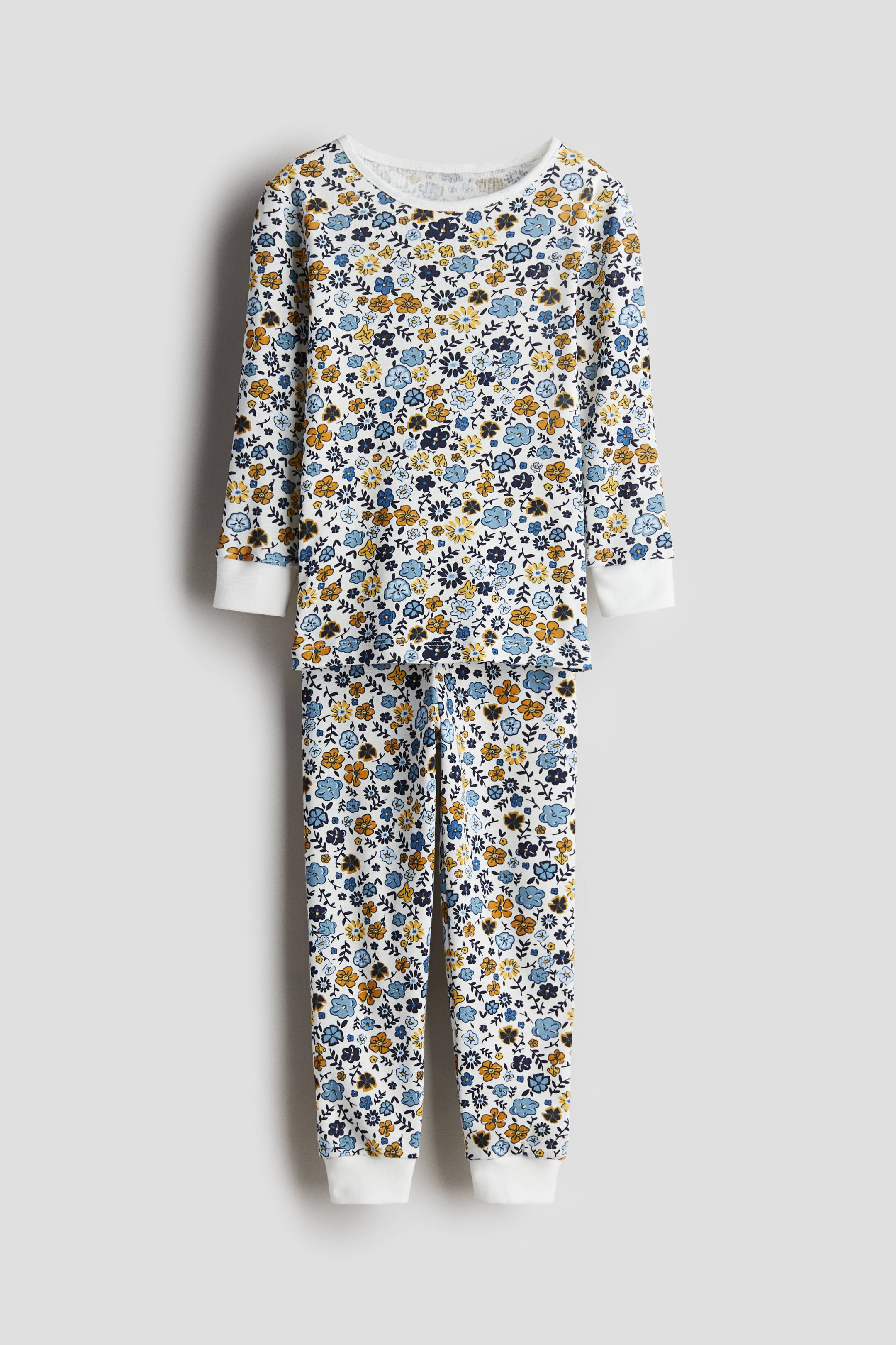 Snug Fit Cotton Jersey Pajamas - Light blue/floral - Kids | H&M US | H&M (US + CA)