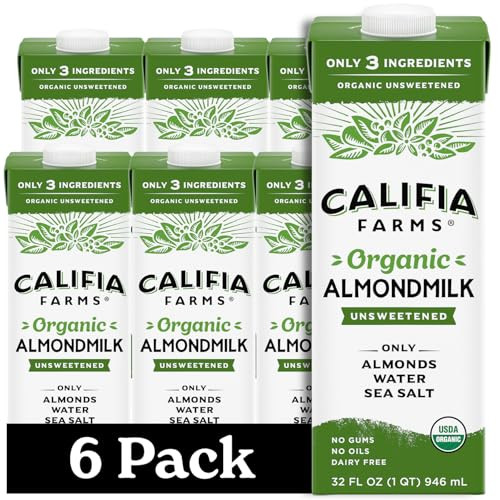 Califia Farms - Organic Unsweetened Almond Milk, 32 Oz (Pack of 6), Dairy Free, Vegan, Plant Based, Keto, Vegan, Gluten Free, Non GMO, USDA Organic | Amazon (US)