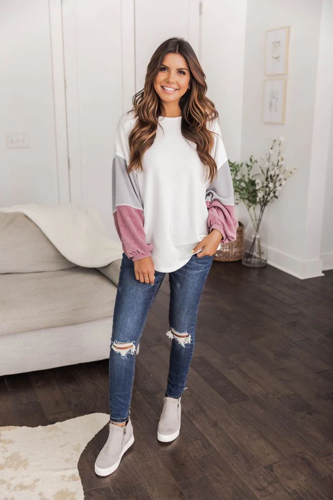 Reach Out Dark Mauve Colorblock Sleeve Pullover | The Pink Lily Boutique