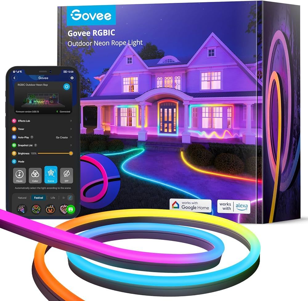 Govee Outdoor Neon Rope Lights, 32.8ft RGBIC IP67 Waterproof Christmas Decorations with 64 Scene ... | Amazon (US)