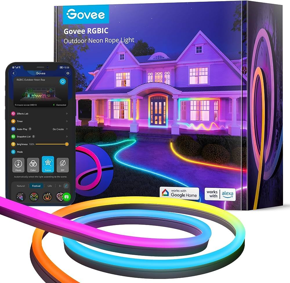 Govee Outdoor Neon Rope Lights, 32.8ft RGBIC IP67 Waterproof Halloween Decorations with 64+ Scene... | Amazon (US)