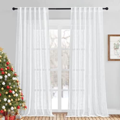 Amazon.com: NICETOWN White Sheer Linen Curtains for Living Room, Rod Pocket & Back Tab Sweep to F... | Amazon (US)