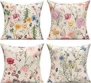 VAKADO 16x16 Set of 4 Outdoor Throw Pillow Covers Patio Furniture Bench Cushion Covers Cases Spri... | Amazon (US)