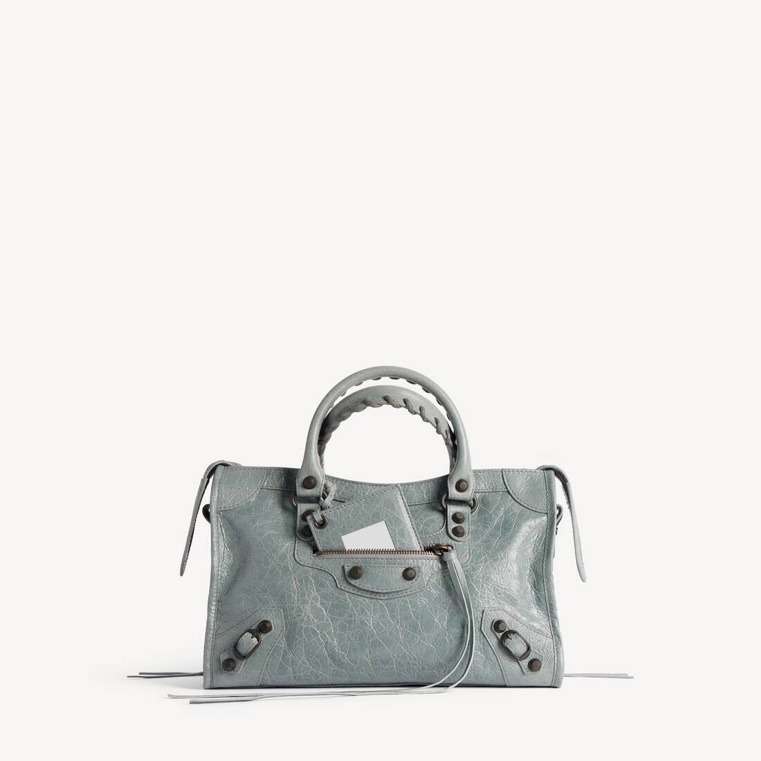 Le City Bag Small in blue grey Arena lambskin, brass hardware | Balenciaga