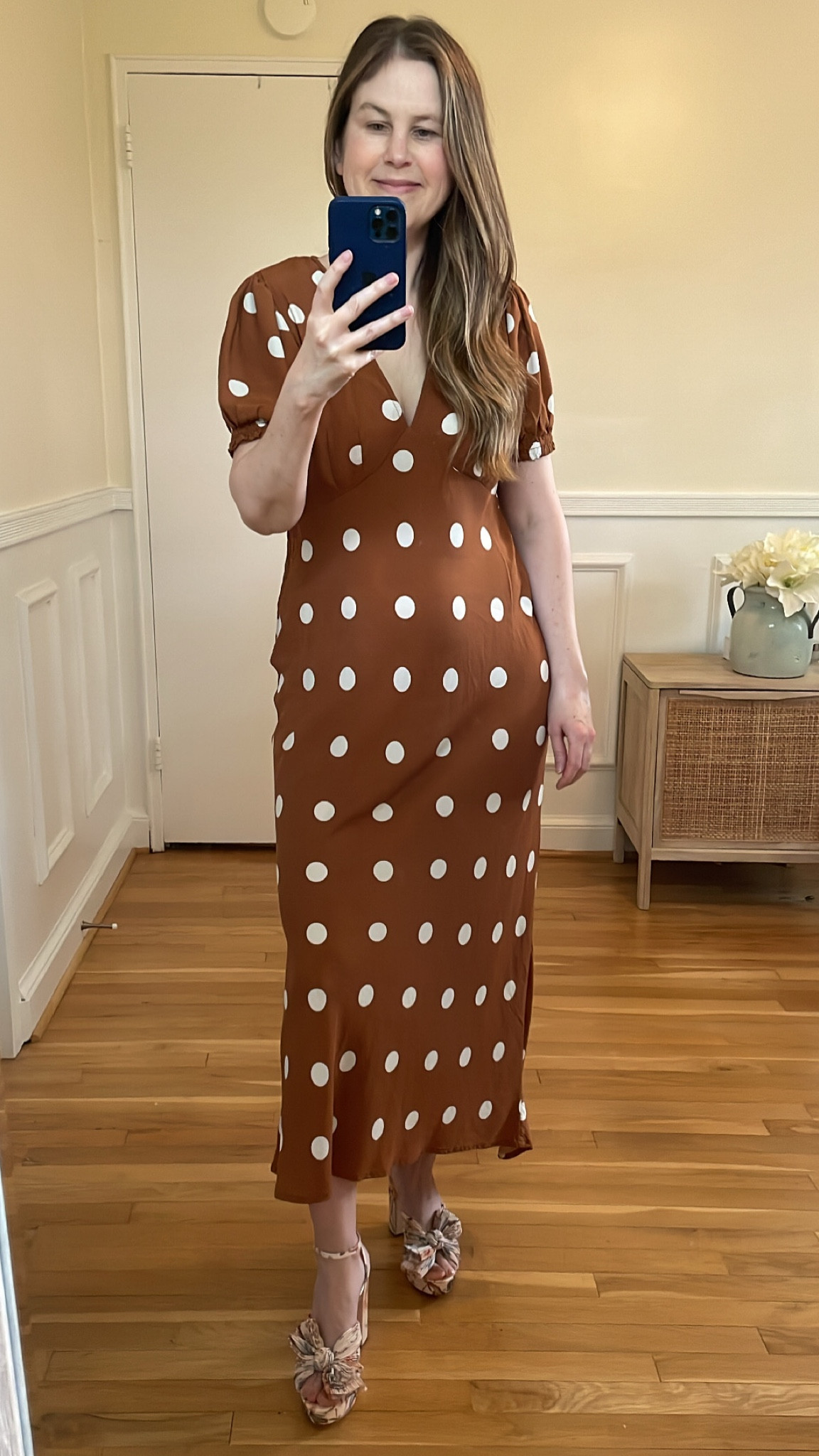 Wear this dress as a wedding guest, engagement party guest, or bridal shower guest. You get the point - it’s a great dress to wear for summer occasions. Linked my exact shoes in a different color. Wedding guest dress, polka dot dress 

#LTKSeasonal #LTKunder50 #LTKwedding