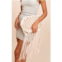 Cream Beaded Weave Clutch Bag | PrettyLittleThing UK
