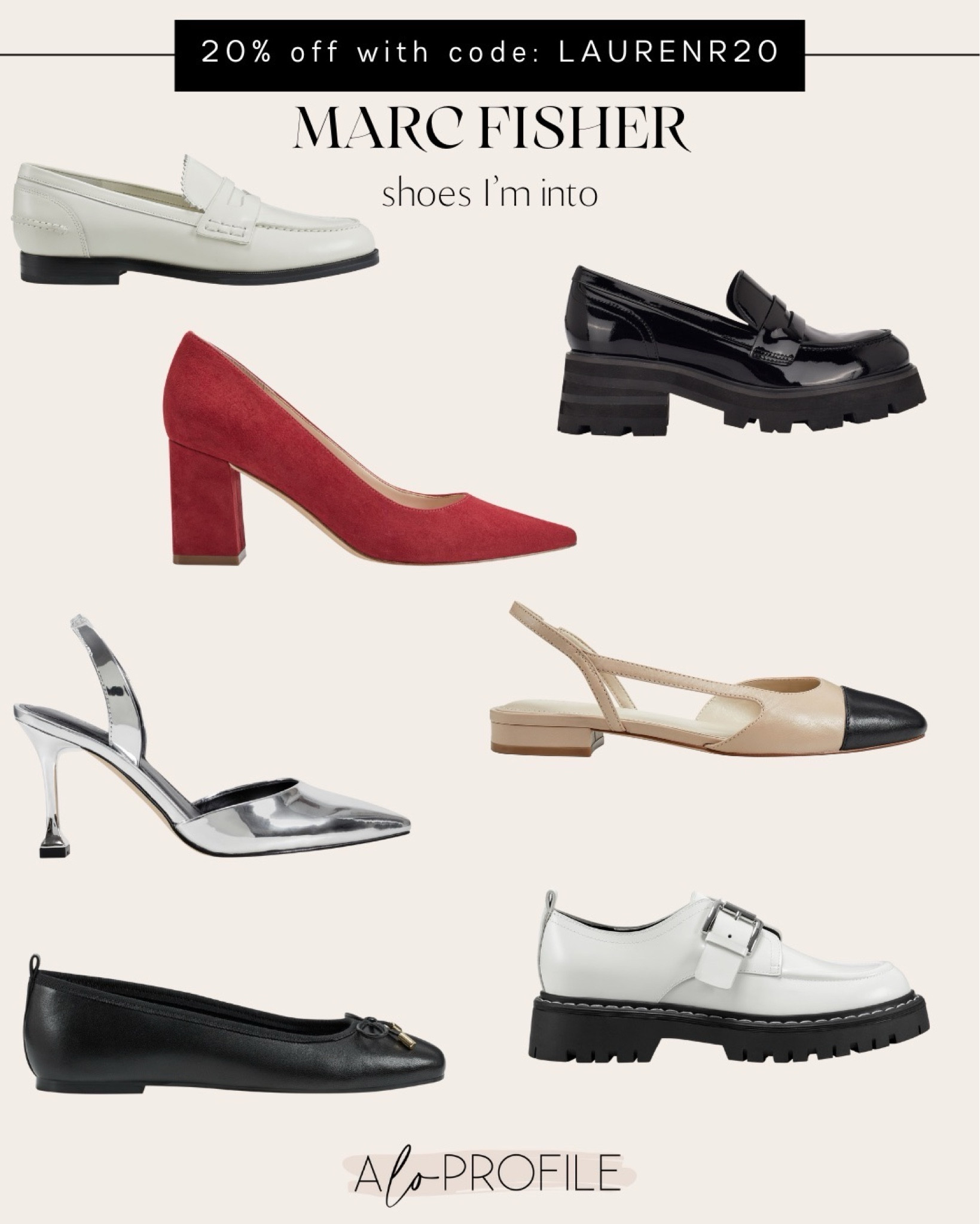 Marc Fisher Shoe Favs. Use code LAUREN20 for 20% off your order!! These would be great gift ideas, too! // Marc Fisher, winter shoes, ballet flats, loafers, metallic heels, Marc Fisher