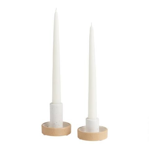 White Speckled Ceramic Jolie Taper Candle Holder | World Market