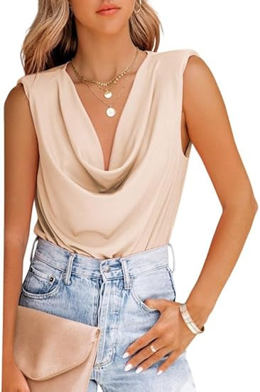 Dokotoo Tank Top for Women 2024 Cowl V Neck Sleeveless Blouse Loose Fit Solid Color Summer Vest S... | Amazon (US)