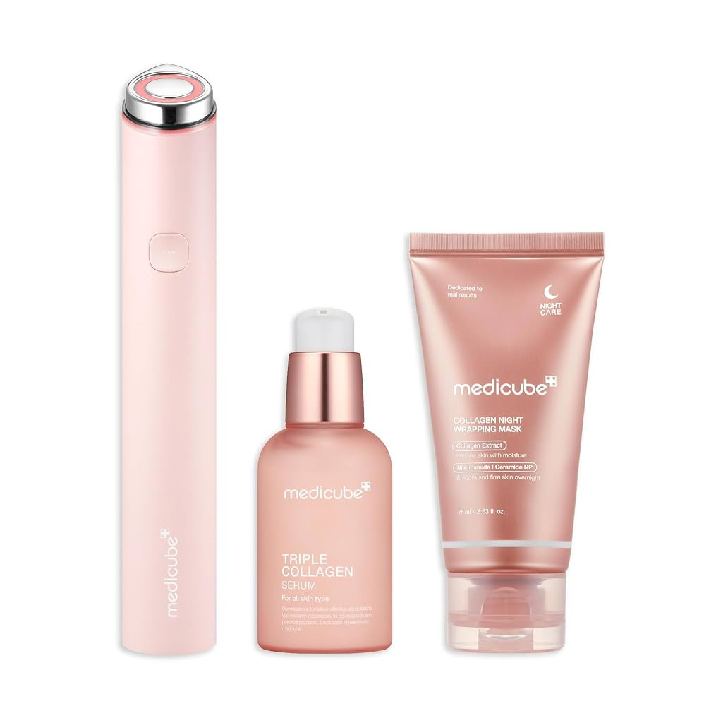medicube Ultimate Pink Glow Skincare Trio: Mini Booster Pro Pink and Collagen Overnight Wrapping ... | Amazon (US)