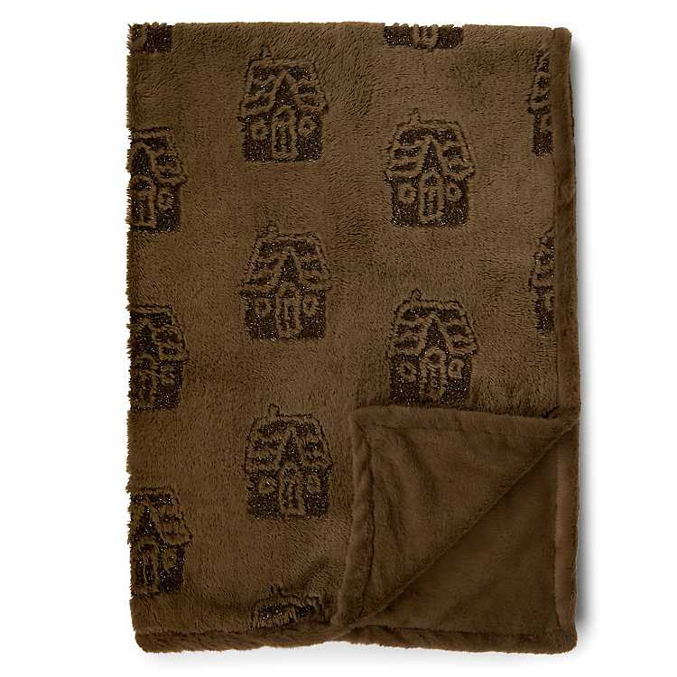 Mocha Debossed Tinsel House Faux Fur Throw | Kirklands Home | Kirklands