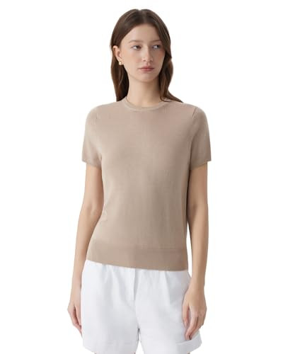 SUUKSESS Women Silk Cashmere Blend Crew Neck Short Sleeve Sweaters Business Casual Knitted Blouse... | Amazon (US)