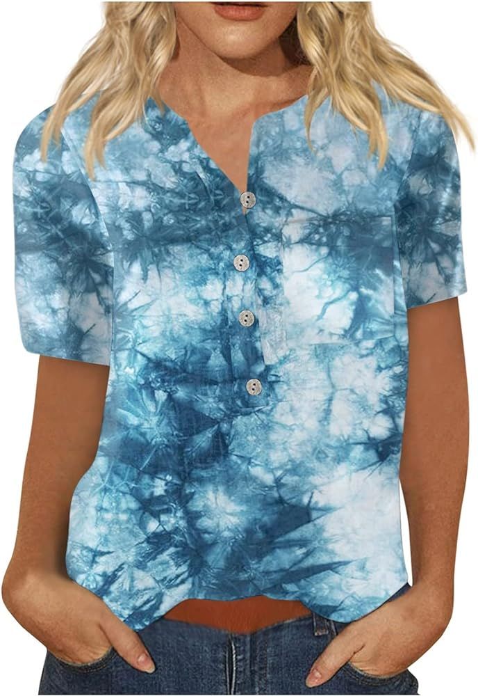 Women's Fashion Tops Floral Tops, Button Down Casual Short Sleeve Shirts Blouse Tops, Tees & Blou... | Amazon (US)