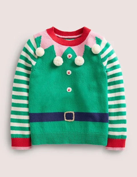 Festive Logo Jumper Green Pepper Elf Girls Boden | Boden (US)