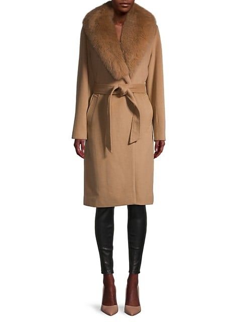 Sofia Cashmere Fox Fur-Collar Wool Midi Coat | Luxe Coat | Camel Coat | Winter Coat | Saks Fifth Avenue OFF 5TH