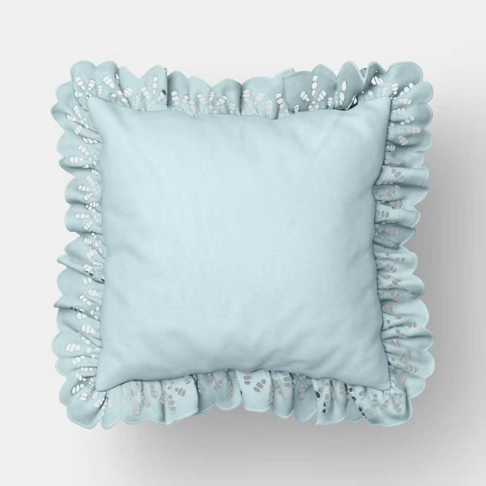 26"x26" Eyelet Ruffle Outdoor Throw Pillow Blue - Threshold designed with Studio | eBay US