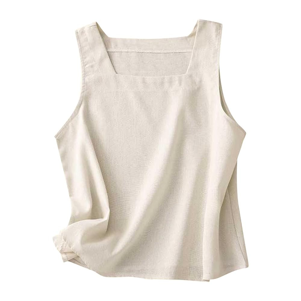 Summer Cotton Linen Tank Tops Women Sleeveless Square Neck Tees Shirts Elegant Solid Color Lightw... | Amazon (US)