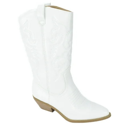 Soda Women Cowgirl Cowboy Western Stitched Boots Pointy Toe Knee High Reno-S White with Beige / Nude Sole 9 | Walmart (US)