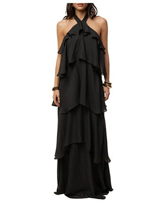 Women's Head In The Clouds Halter Tiered-Ruffle Wedding Guest Maxi Dress | Macy's