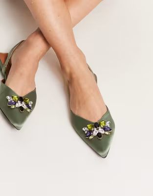 ASOS DESIGN Lyrical embellished slingback ballet in green | ASOS (Global)