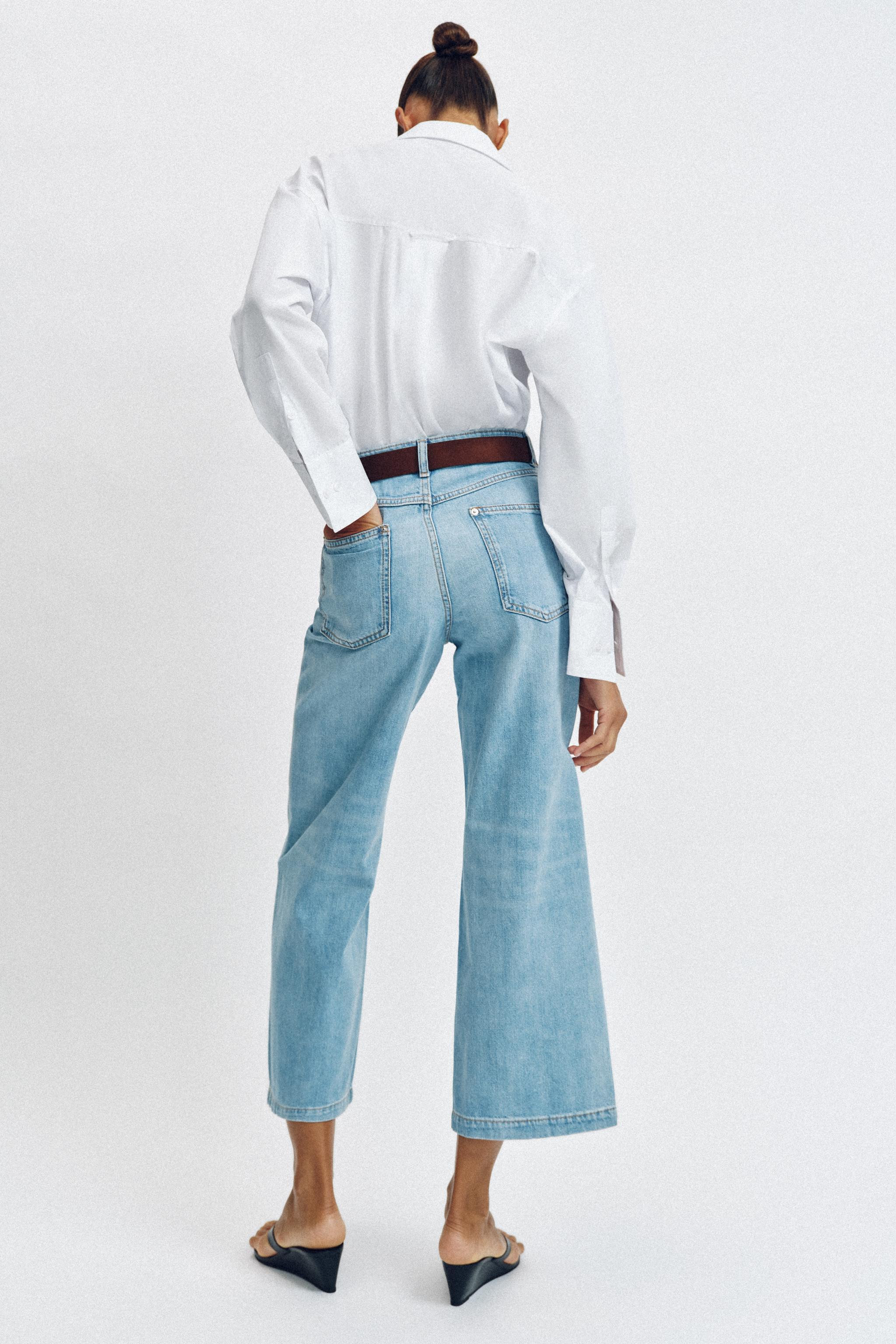 HIGH-WAISTED WIDE LEG CROPPED JEANS WITH BELT | Zara US