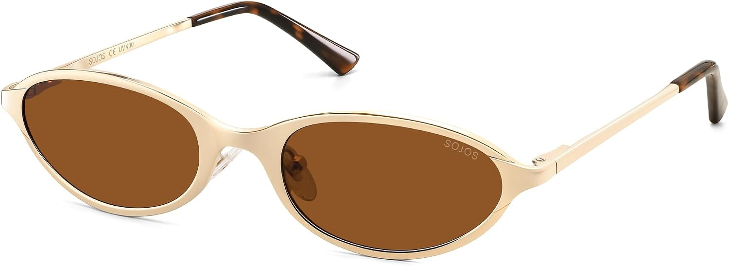 SOJOS Small Trendy Oval Cat Eye Polarized Sunglasses for Women, Chic Y2k Retro 80s 90s Slim Narrow Petite Sunnies SJ1287N | Amazon (US)