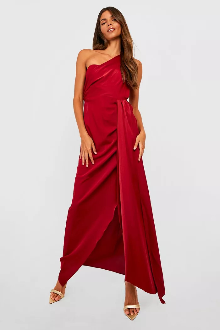 Satin Drape One Shoulder Maxi Dress | Boohoo.com (US & CA)