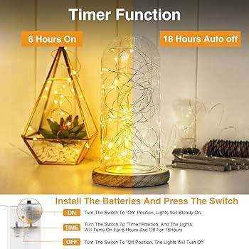 【10 Pack】Fairy Lights Battery Operated with Timer, 7FT 20LED String Lights Waterproof Silver ... | Amazon (US)