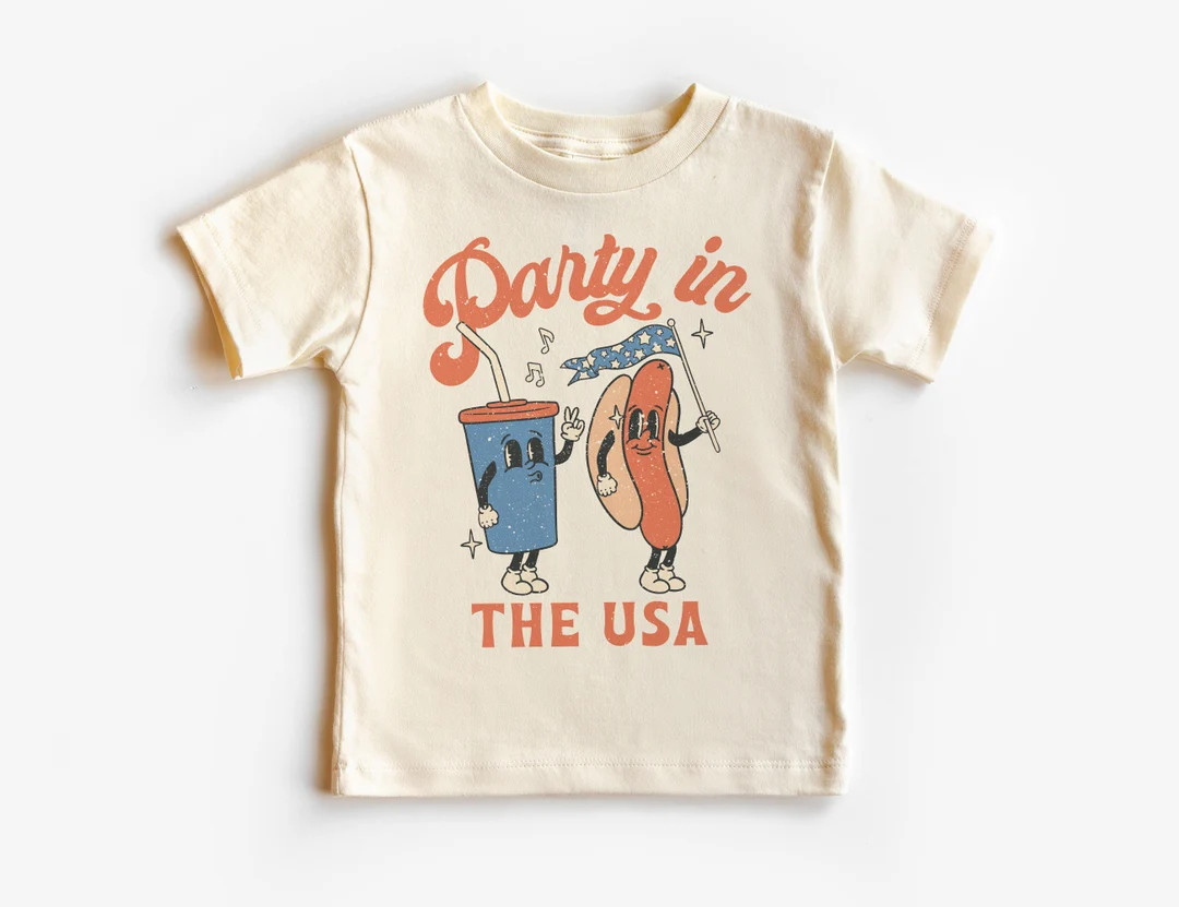 Party in the USA Toddler Shirt Retro Patriotic Hot Dog and Drink 4th of July Outfit Happy Fourth ... | Etsy (US)
