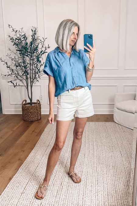 ⭐️ Walmart chambray top and white denim shorts 
Wearing a small in top and 4 in the shorts
Love these sandals on sale today!  
Spring outfit 
Summer outfits 
Outfit ideas 


#LTKSaleAlert #LTKSeasonal #LTKShoeCrush
